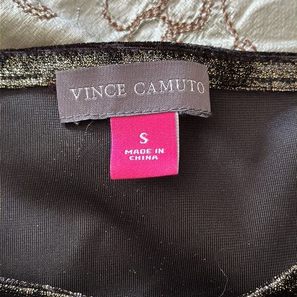 Vince Camuto | Ruched Sleeve Black and Gold Metallic Top Size S - Picture 7 of 10